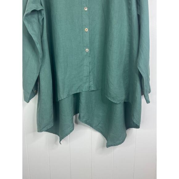 Kleen 100% Linen Asymmetrical‎ Hem Buttondown Long Sleeve Blouse Size 1X - Picture 3 of 7